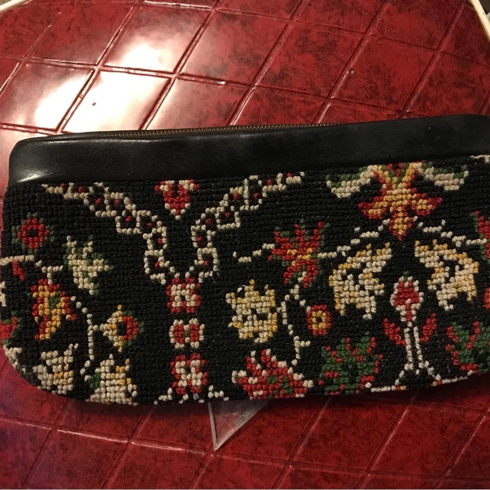Vintage Embroidered  and leather clutch